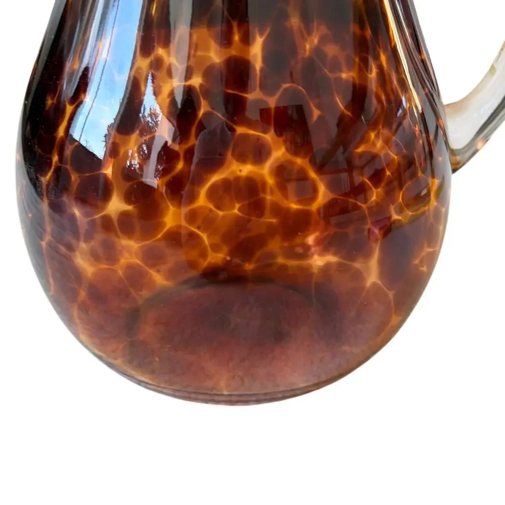 NEW Hand Blown Tortoise Shell Glass Pitcher 9.5in Chic Barware